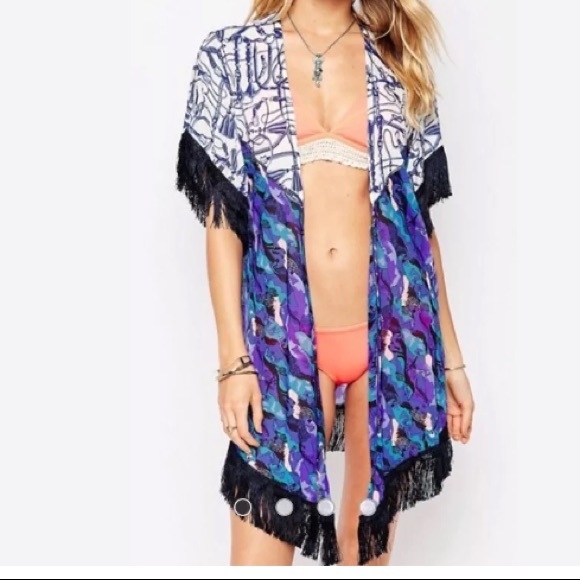 New Maaji Tassle Printed Beach Kimono, Size M - Picture 2 of 5